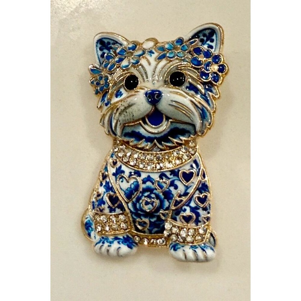 Rhinestone Enamel Yorkshire Terrier Brooch